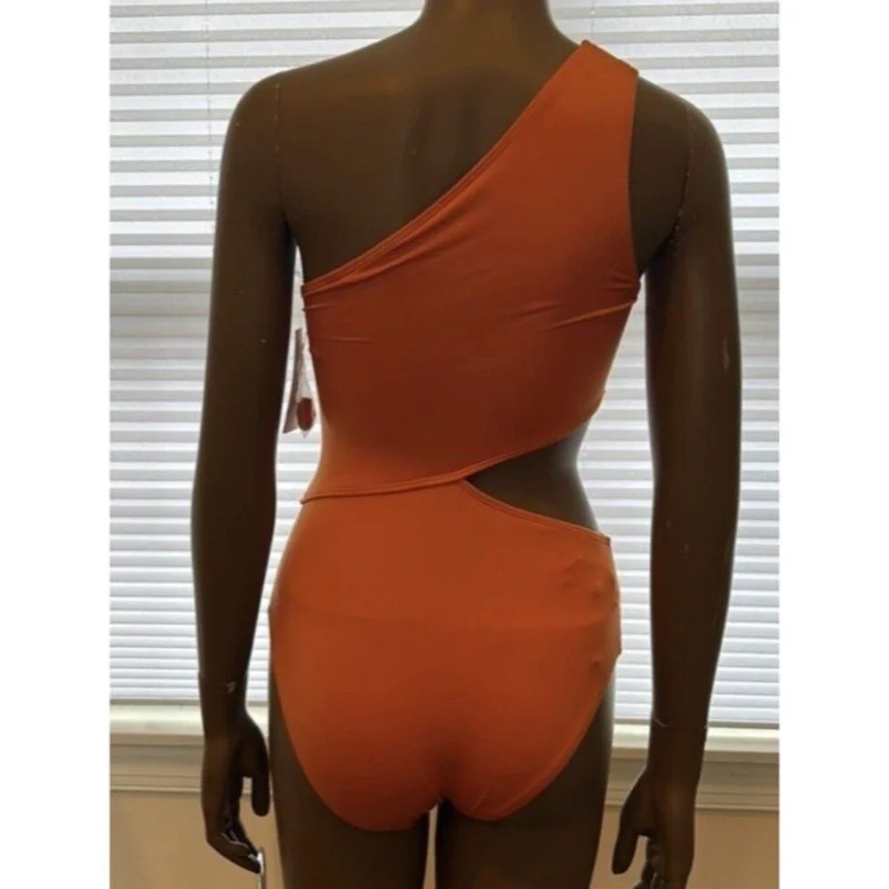 NEW Michael Kors Swimsuit Women Sz 8 Monokini grommet One Shoulder Orange $118